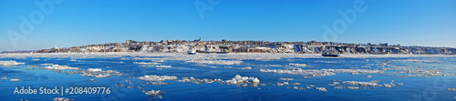 Levis City skyline panorama in winter. Levis is located on the south bank of St. Lawrence River, Quebec City, Quebec, Canada.