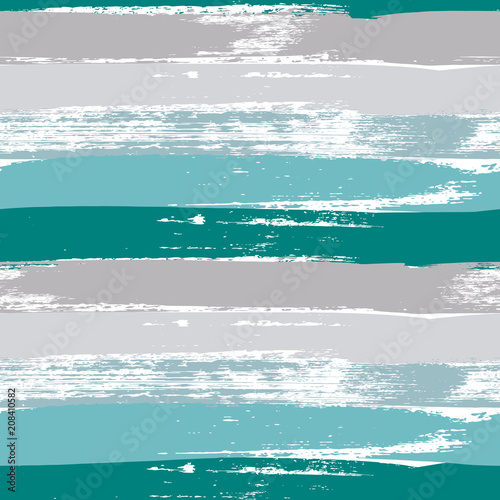 Aquamarine and gray pastel color brush stroke seamless pattern. Vector background.