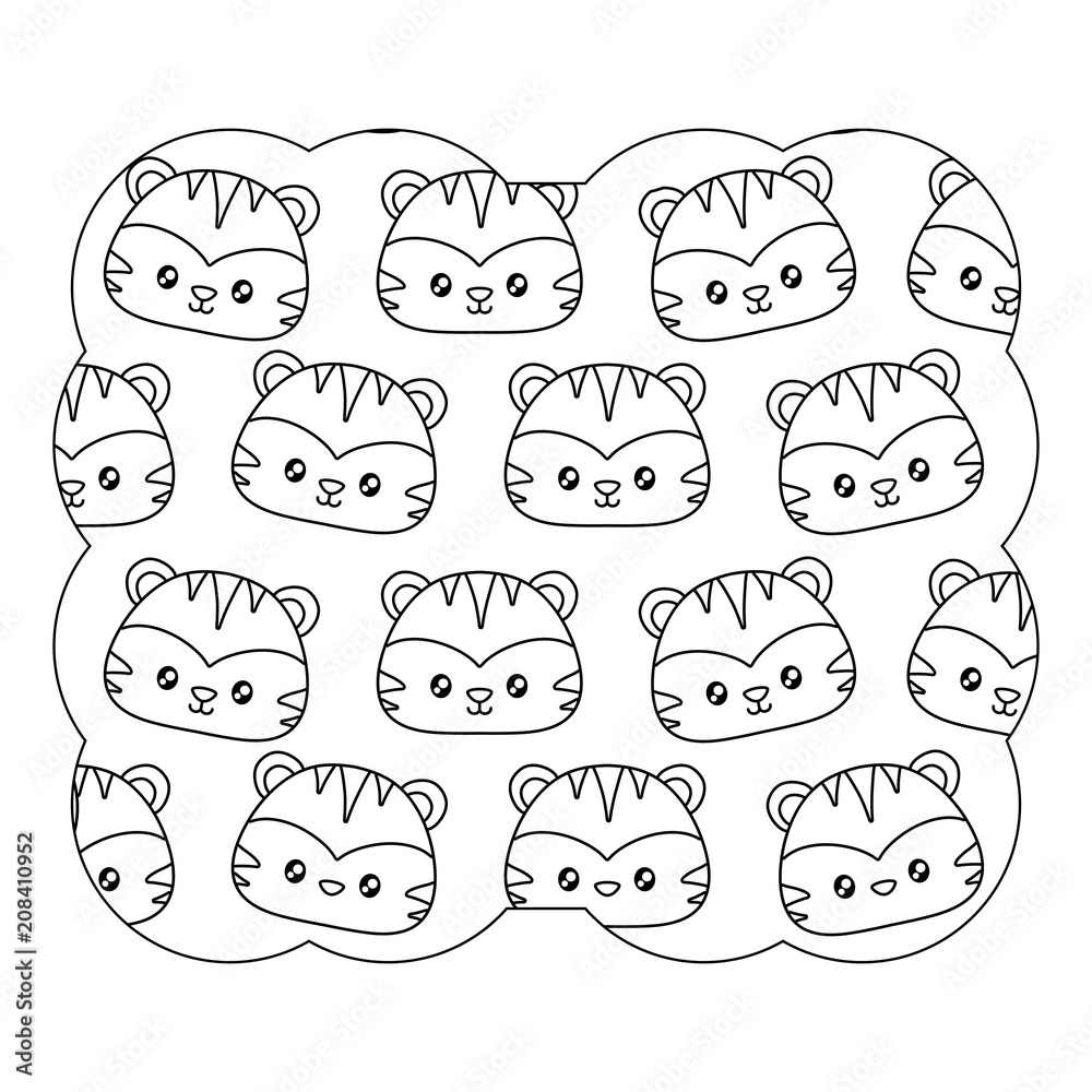 Fototapeta premium decorative frame with cute tigers pattern over white background, vector illustration