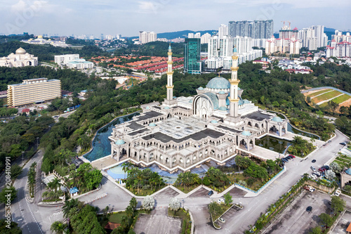 Top view of the Federal Territory Mosque Masjid Wilayah in Kuala Lumpur, Malaysia.