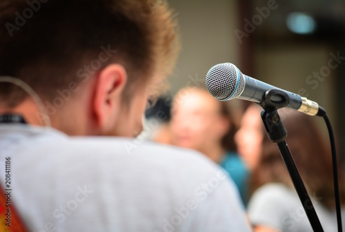 A rock band is playing during a party at the end of school year