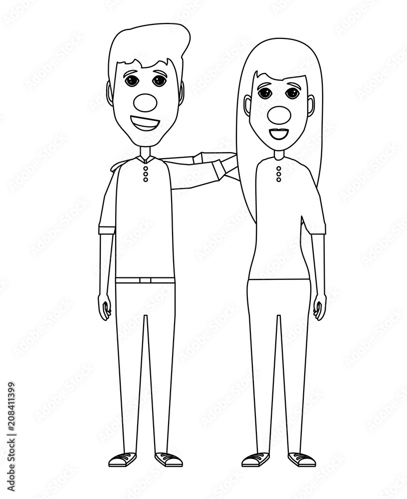 Happy couple with red noses over white background, vector illustration Happy couple with red noses over white background, vector illustration