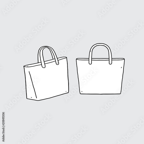 Hand drawn vector illustration of blank tote bag.
