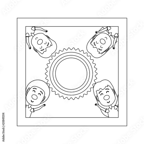 decorative frame with happy kids with red noses over white background, vector illustration