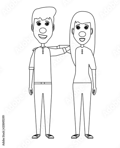 Happy couple with red noses  over white background, vector illustration