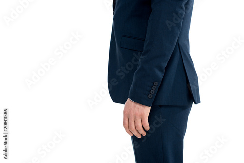 cropped shot of businessman in formal wear standing isolated on white