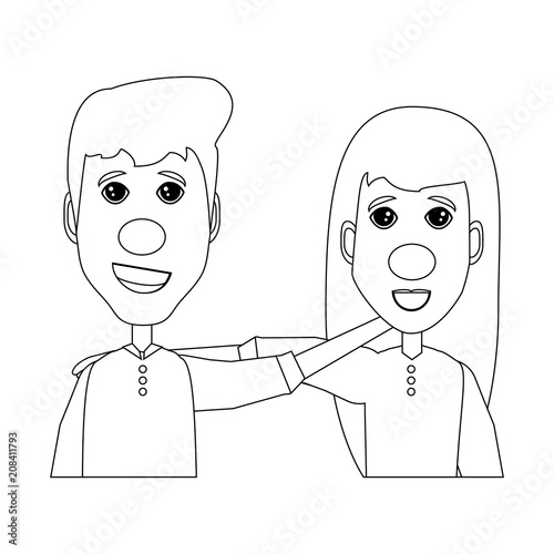 Happy couple with red noses  over white background, vector illustration