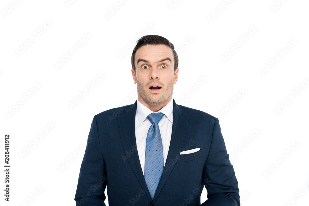 shocked middle aged businessman looking at camera isolated on white shocked middle aged businessman looking at camera isolated on white