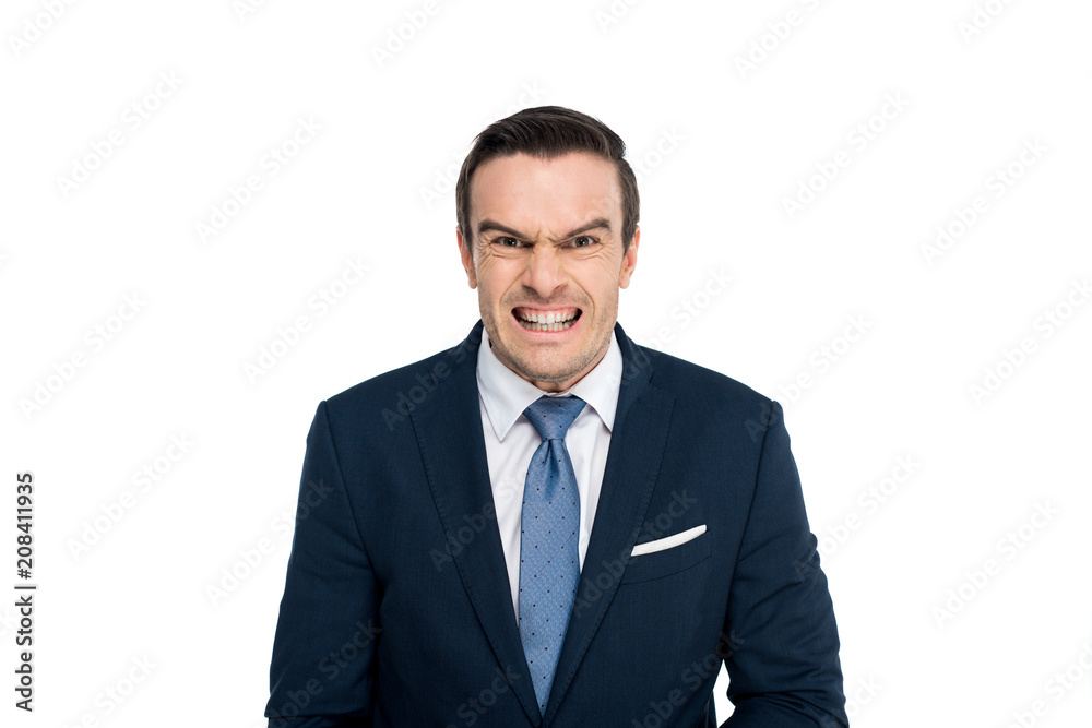 angry middle aged businessman looking at camera isolated on white angry middle aged businessman looking at camera isolated on white