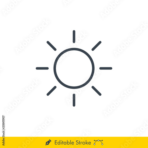 Simple Sun (Sunny / Daylight) Vector Line Icon - In Editable Line / Stroke Design