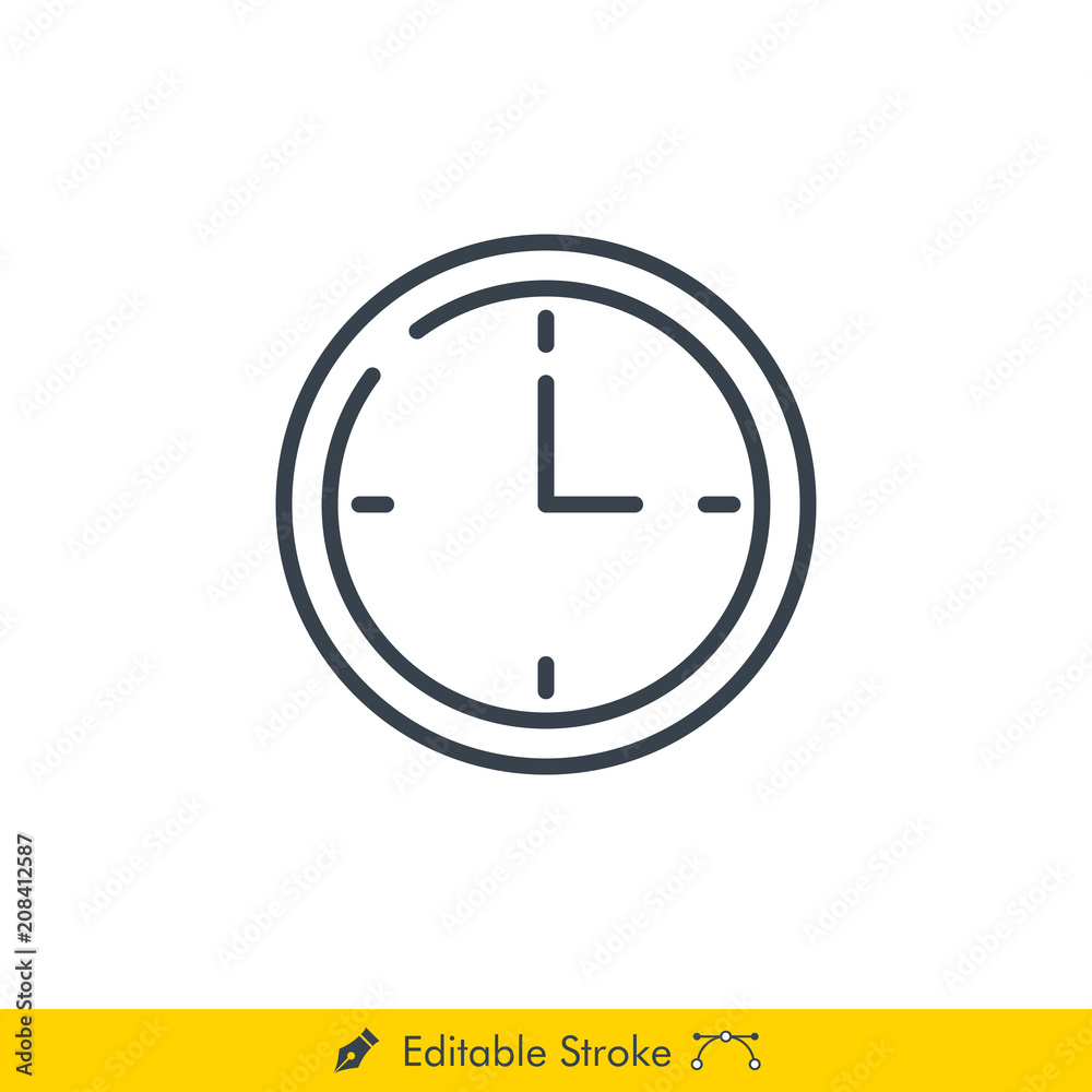 Clock Vector Line Icon - In Editable Line / Stroke Design Clock Vector Line Icon - In Editable Line / Stroke Design