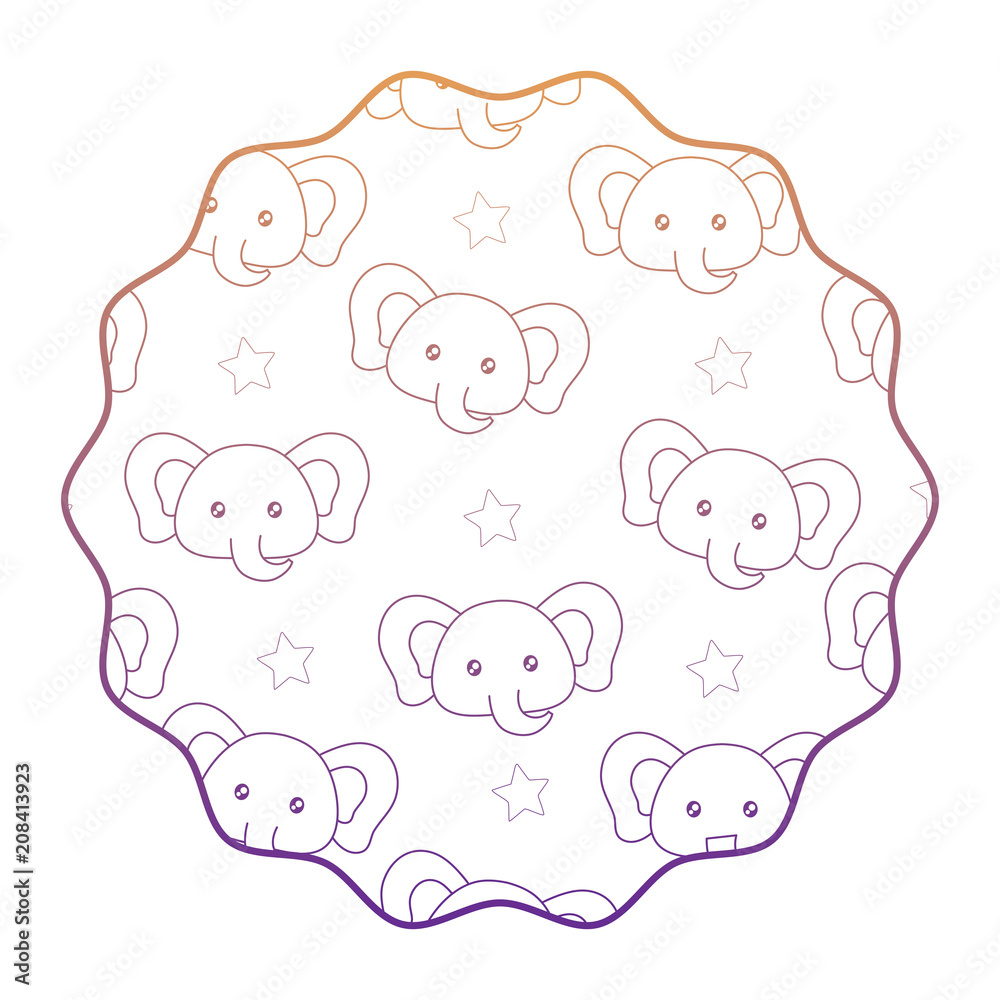 Fototapeta premium circular frame with cute elephants pattern over white background, vector illustration
