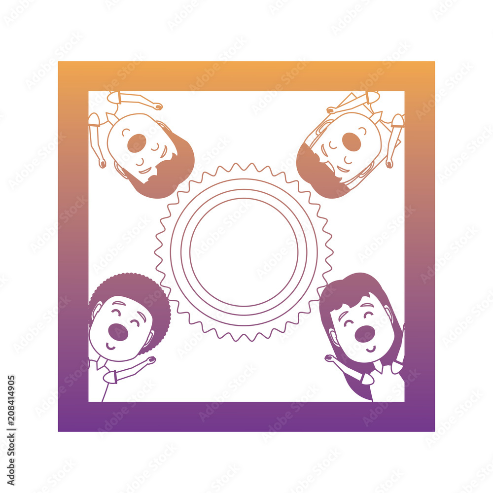 decorative frame with happy kids with red noses over white background, vector illustration