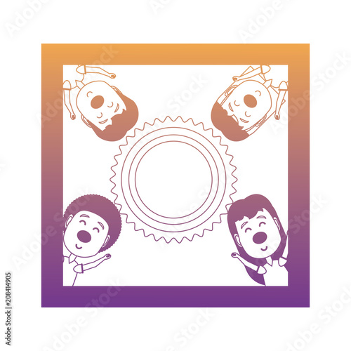decorative frame with happy kids with red noses over white background, vector illustration