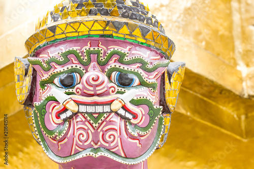 Face of giant in Temple of Bangkok, Thailand.