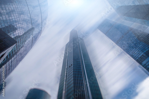 Moscow - city Business center buildings. double exposure Background for Business and finance concept