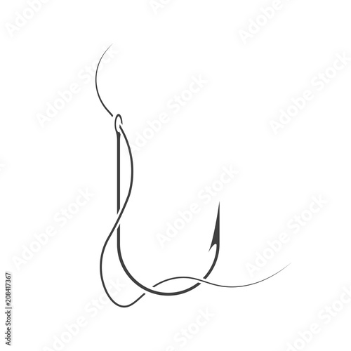 Icon-logo fishing hook with a fishing line. Vector on white background.