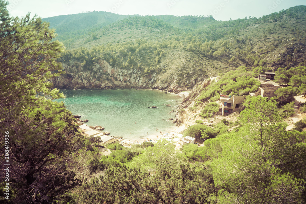 Island scenery, seascape Ibiza Spain, beautiful panorama of Mediterranean Sea coastline