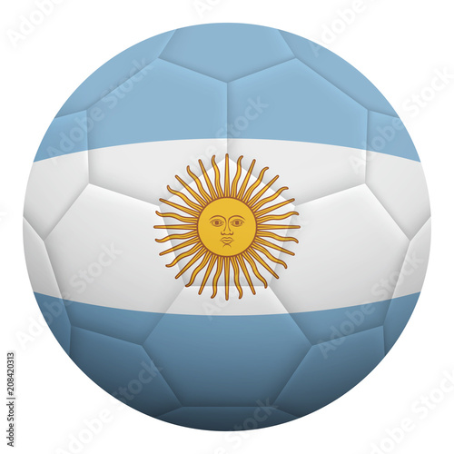 Realistic isolated 3d soccer ball textured with national flag of Argentina. Football ball colored with Argentine flag.