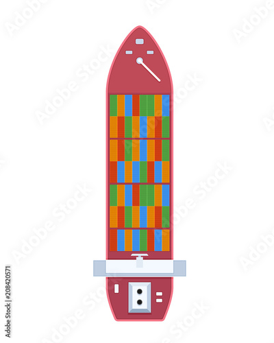 Commercial and passenger cargo ship, container vessel, top view.