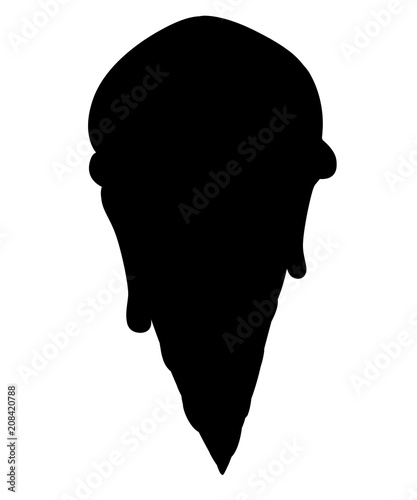 Black silhouette. Ice cream icon. Dessert and sweet concept represented by cone of ice cream. Vector illustration isolated on white background