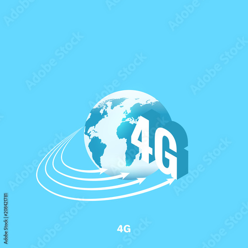 The globe and inscription 4G, isometric image