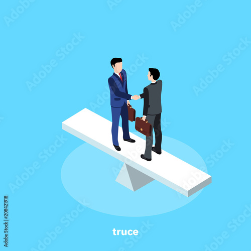Men in business suits make peace, isometric image