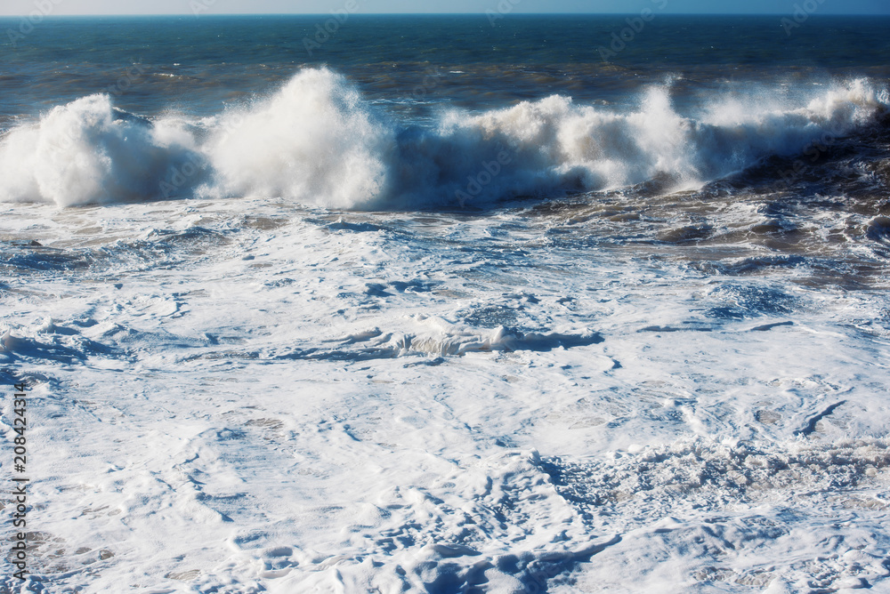 Strong Wind over Ocean Sea Storm at Sunset 