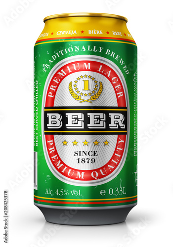 Light lager beer can isolated on white background