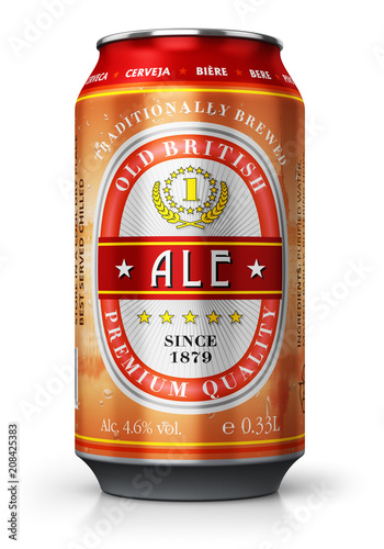 Red ale beer can isolated on white background