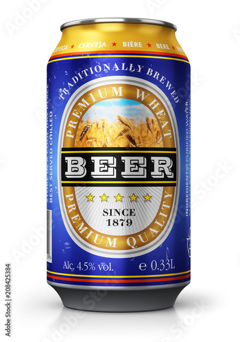 Light wheat beer can isolated on white background