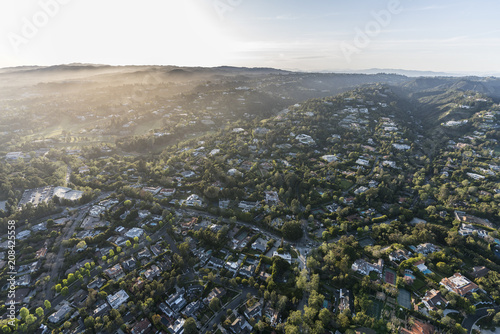 Aerial view of affluent homes and estates in the Bel Air area of Los Angeles, California. photo