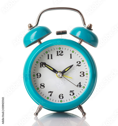 Blue alarm clock isolated on white background