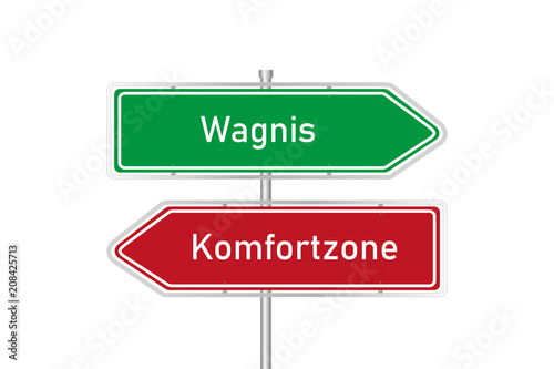 Rotes und grünes Straßenschild - Wagnis / Komfortzone