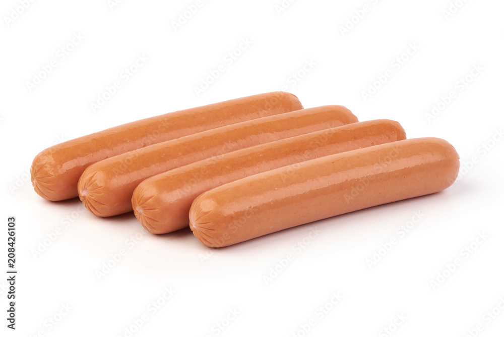 Fresh boiled Sausages, isolated on white background Fresh boiled Sausages, isolated on white background