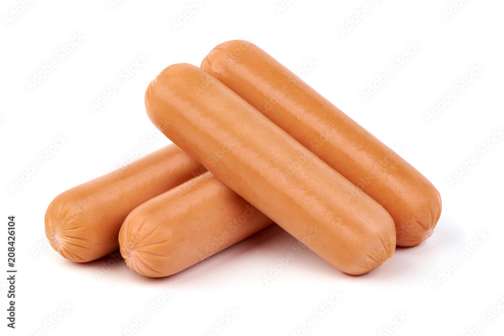 Fresh boiled Sausages, isolated on white background Fresh boiled Sausages, isolated on white background
