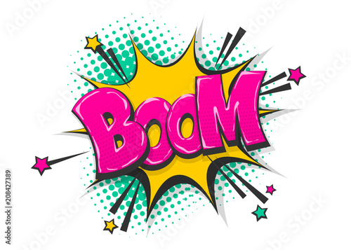 Boom pop art comic book text speech bubble