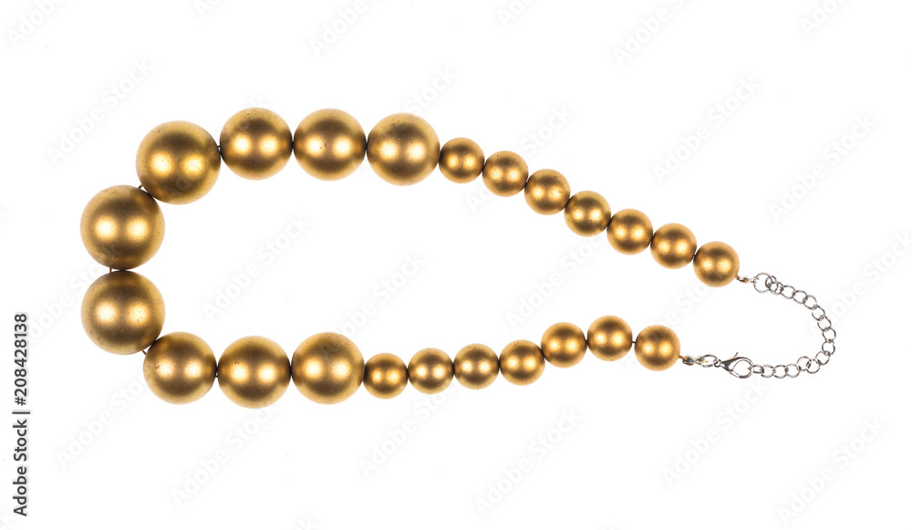necklace of gold pearls on white isolated background necklace of gold pearls on white isolated background