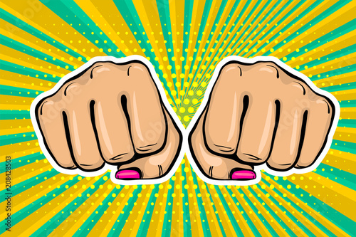 Girl woman power fist pop art style