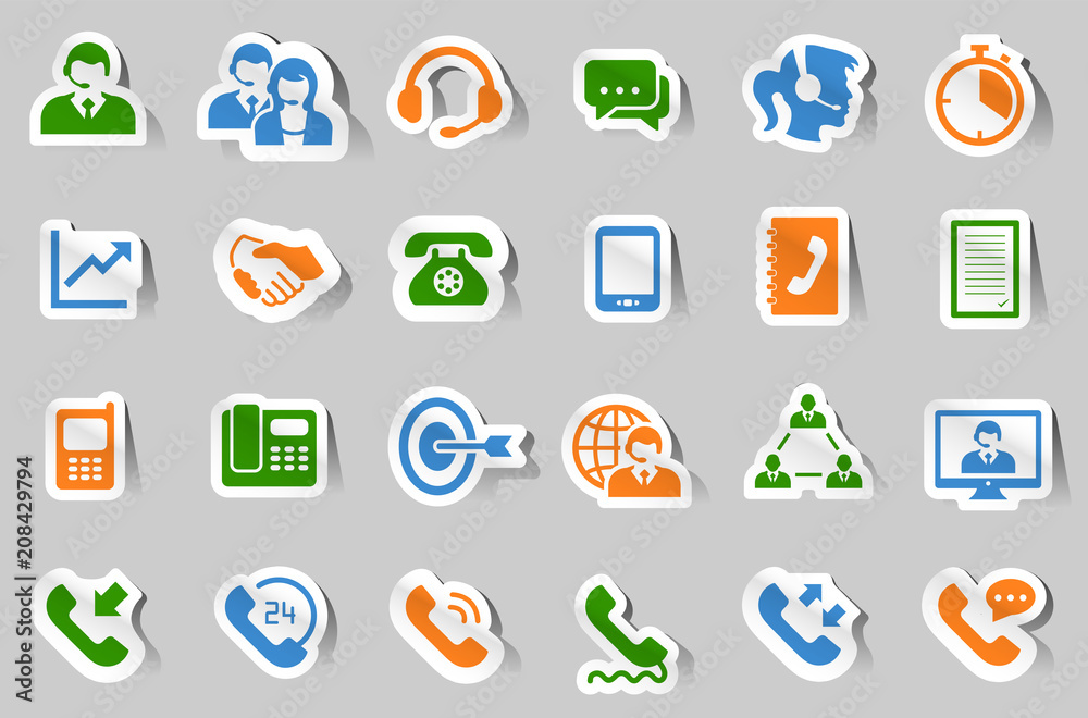 Fototapeta premium Customer service support callcenter icon set sticker