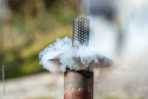 Steam exhaust of a cabin in the alps