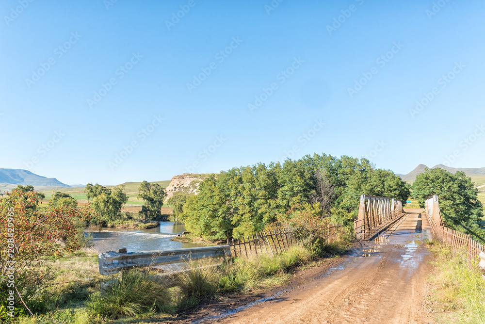 Landscape with bridge on road R396 over the Bell River