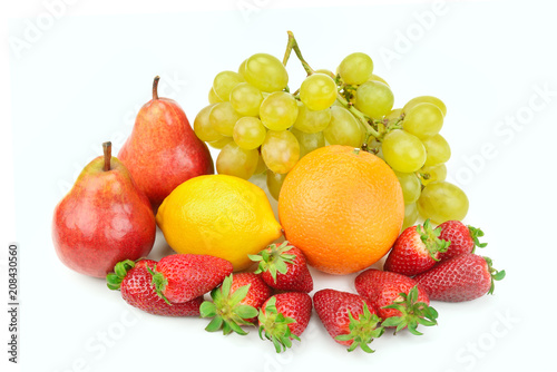 Fruit and berries isolated on white background.
