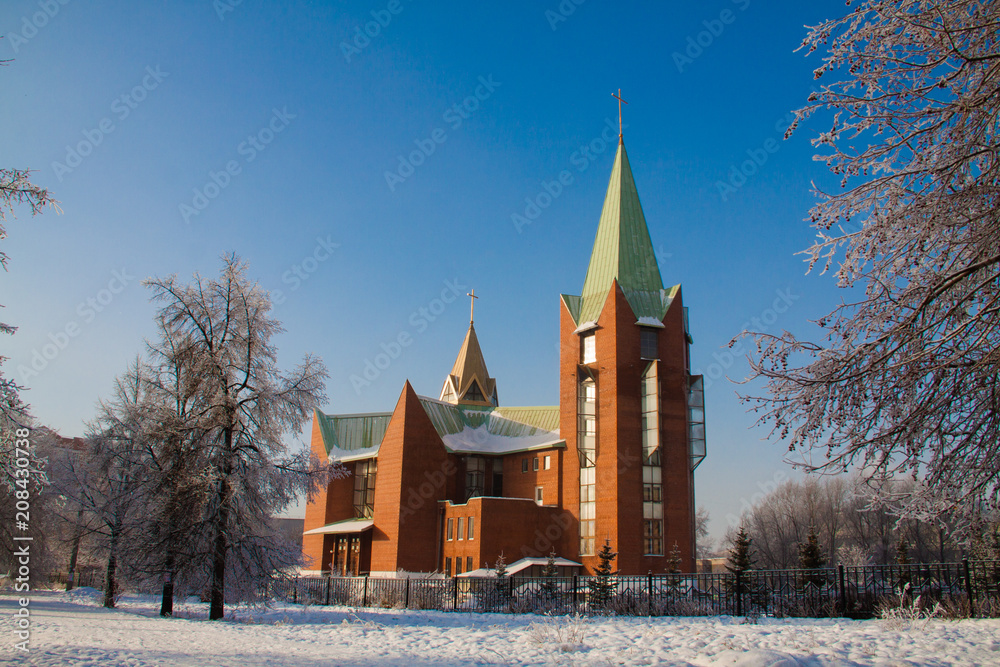 Roman Catholic Church of the Immaculate Conception of the Blessed Virgin Mary in Chelyabinsk in winter