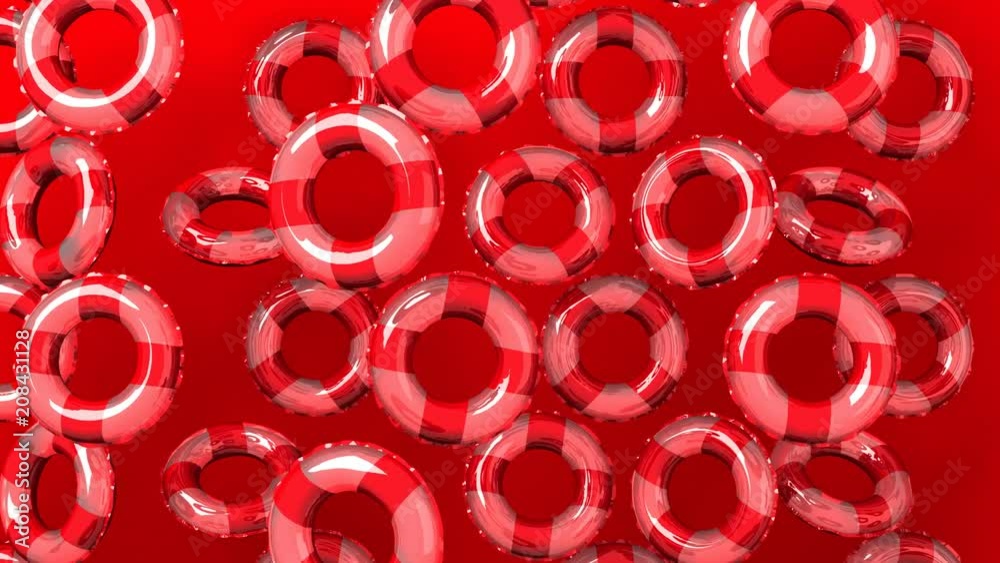 Red swim rings on red background.3DCG render Animation. Red swim rings on red background.3DCG render Animation.
