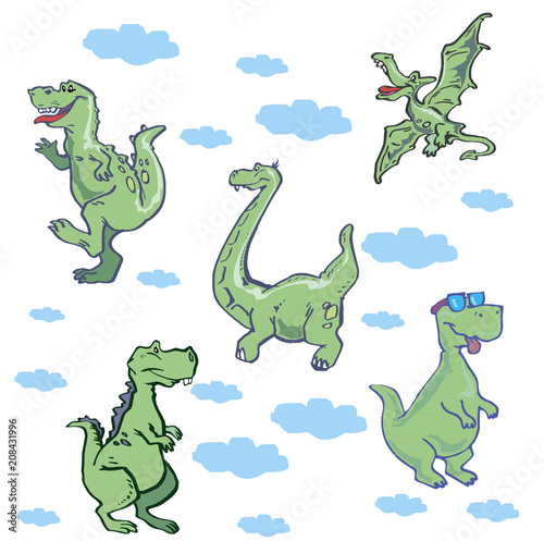 Vector illustration of funny cartoon dinosaur pattern