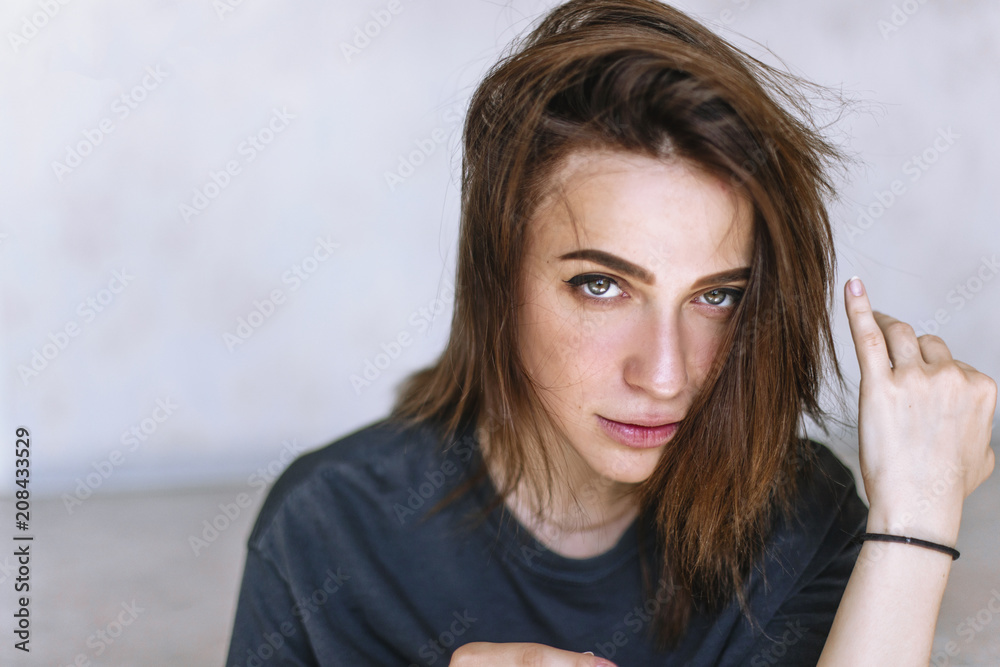 Close-up portrait of beautiful, fresh, healthy and sensual girl. Portrait of fashion girl Close-up portrait of beautiful, fresh, healthy and sensual girl. Portrait of fashion girl