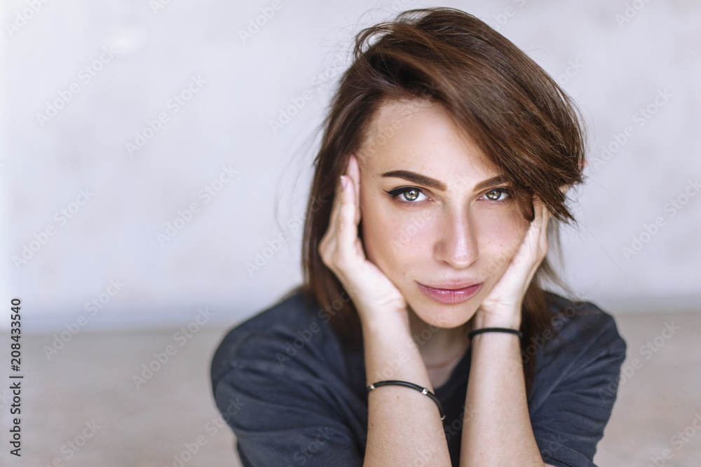 Close-up portrait of beautiful, fresh, healthy and sensual girl. Portrait of fashion girl Close-up portrait of beautiful, fresh, healthy and sensual girl. Portrait of fashion girl