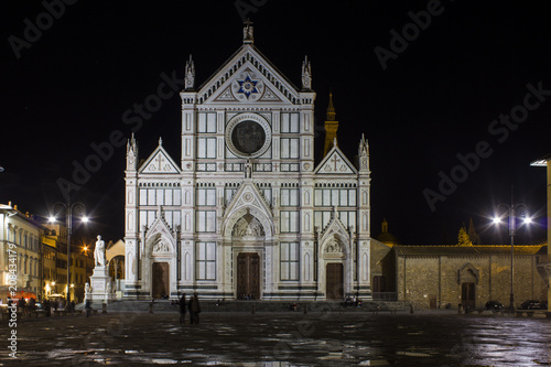 Santa Croce Basilica  Holy Cross cathedral  in Florence at night