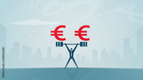 Euro, money pressure on people in front of the city vector, Finance - economical crisis concept, heavy lifting icon